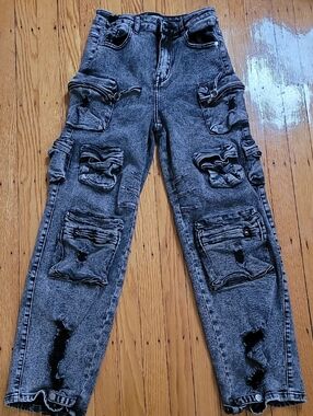 Fashion Nova Kids Black Washed Cargo Jeans